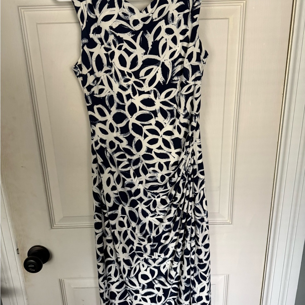 Ralph Lauren Navy and White Patterned Maxi Dress